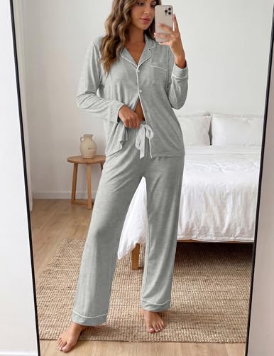 Image of ZMJ Womens Pajamas Sets 2 Piece Long Sleeve and Pant Pj Sets Button Up Sleepwear