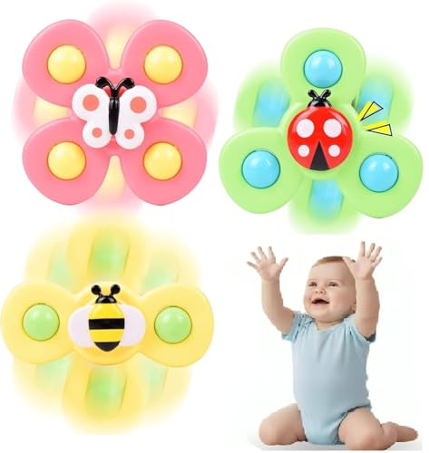 Image of Sky Tech Bath Toy 3Pcs Silicone Suction Cup Base Sensory Waterproof Bath Spinner Bath Sticks to Rotating Learning Baby Smooth Surface Chair Tray for Kids (3Pcs Silicone Suction Cup)
