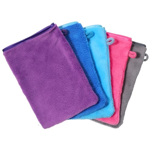 TIESOME Lot de 5 gants de toilette en microfibre - 15 x 20 cm - 5 couleurs - Super doux - Absorption d'eau - Pour le bain, le démaquillage, le visage