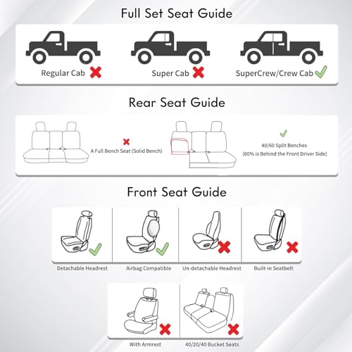 Image of Coverado Leather Rear Seat Covers Fit for Ford F150 F250 F350 F450, Waterproof Ford Truck Rear Seat Covers Fit for 2015-2026 F150 & 2017-2026 F250 F350 F450 (Black)