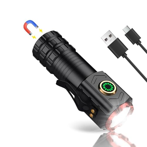 Cuteefun Torches LED Super Bright, Portable Pocket Torch with Clip, USB C Rechargeable Magnetic Flashlight, 5 Lighting Modes, Small Torch for Power Cut, Camping, Hiking, Emergency, Black