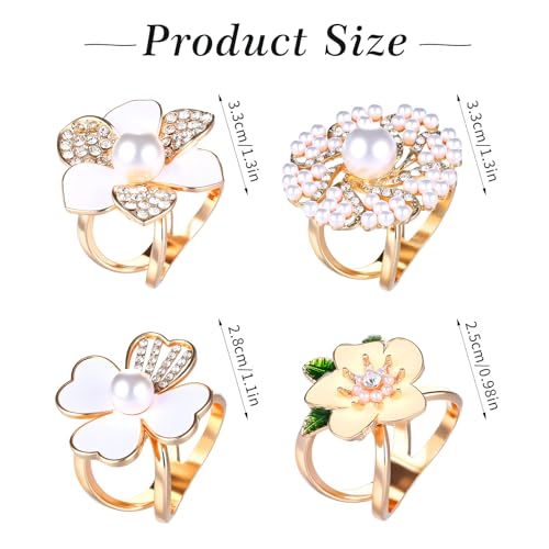 Image of Flower Scarf Ring, Scarf Clip Buckle for Women Camellia Four Leaf Clover Gardenia Pearl Shawl Brooch Decoration Accessories 4 PCS