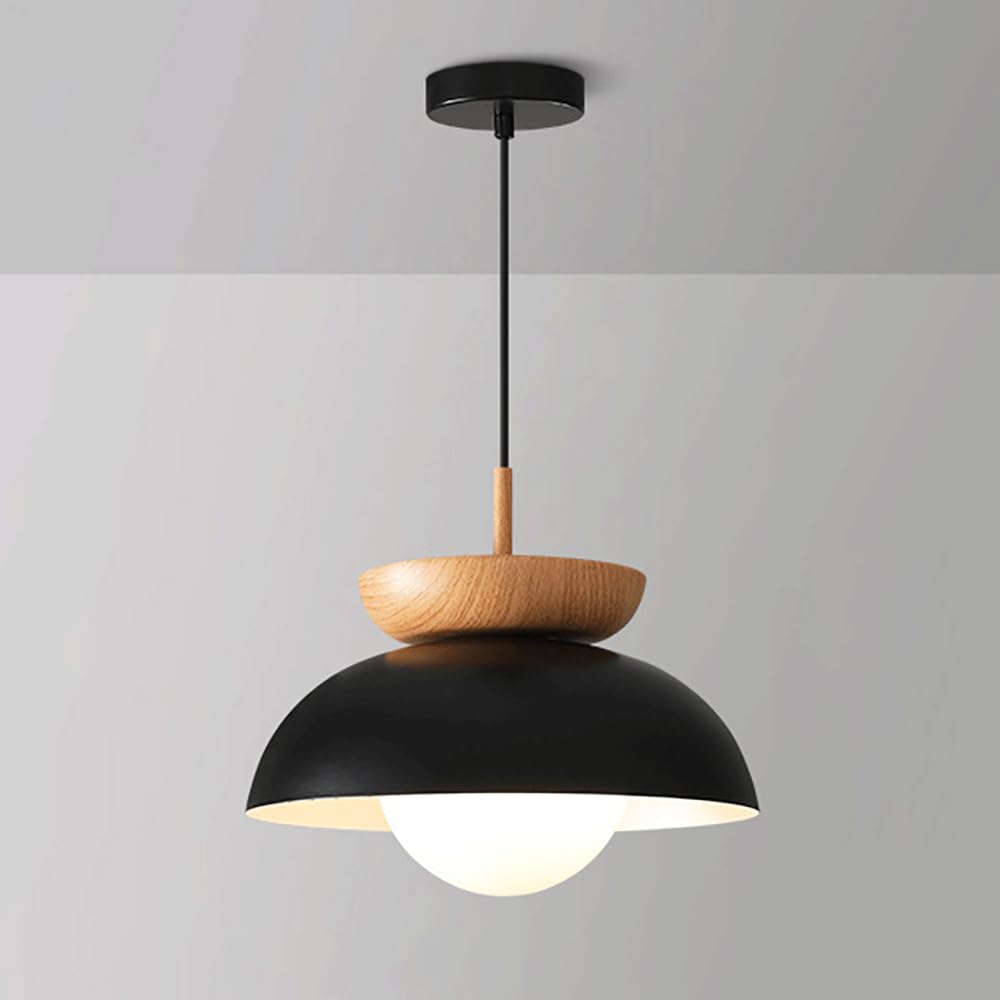 Lampe Suspendue Moderne E27 en Métal Imitation Bois pour Îlot et Cuisine