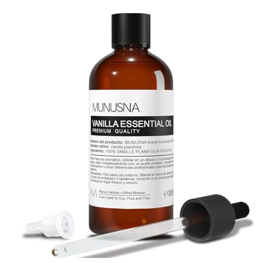 Aceite Esencial Vainilla 100ML, MUNUSNA Aceites Esenciales Naturales Puros para Humidificador Difusor, Aceite de Vainilla para Jabones de Bricolaje, Velas Aromas, Vanilla Oil