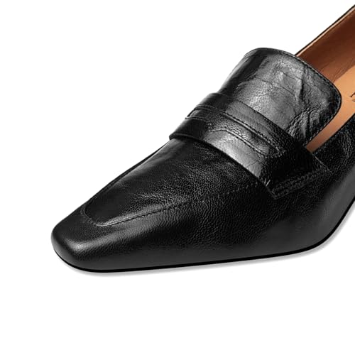 TinaCus Genuine Leather Square Toe Handmade Chunky Heels Slip On Women's Pumps Shoes3