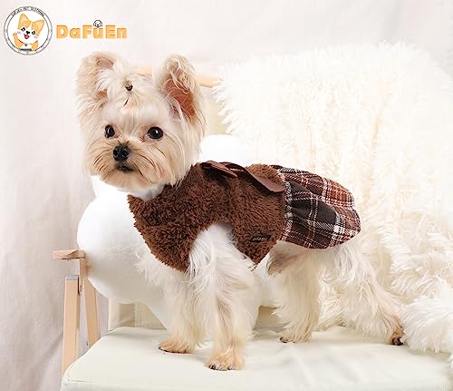 Dog Hoodie Dress Winter Dog Sweaters For Small Dogs Girl Cold Weather Warm Puppy Dresses Pink Plaid Pet Clothes Outfits For Chihuahua Yorkie Teacup Cat Skirt Coat Apparel Clothing (Large, Brown 1) #TOP5