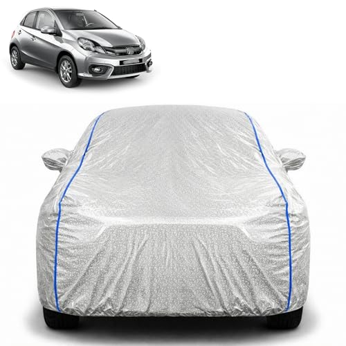 Image of Waterproof Car Cover for Honda Brio | All Weather Protection | UV Resistant & Dustproof | Soft Cotton Lining to Prevent Scratches | Triple Stitched with Mirror Pockets & Elastic Hem