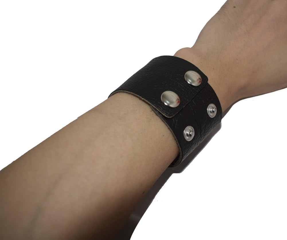 AZYOUNG Men's Black Brown White 5cm Wide Leather Bracelet Two Rows of Buckles Wristband Cuff Bangle,Length:23cm