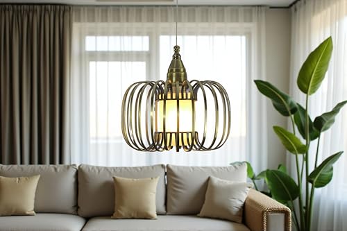 Image of Prop It Up Vintage Chandelier, Golden Antique Glass Bell Pendant Light for Home, Medium, Decorative Tassel, Ceiling Mount, Indoor Lighting, 30x30x90cm, Without Bulb