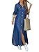 ORANDESIGNE Robe Été Femme De Plage Rétro Denim Robes Col V Casual Tuniques Ample Chemise Longue Chemisier en Jean Maxi Robe C Bleu 40