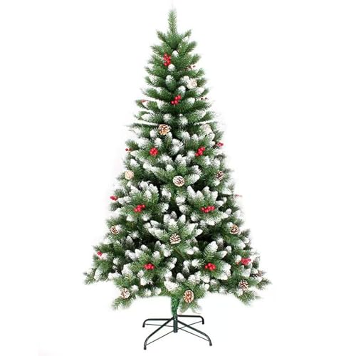 YPDOPORA 6Ft Christmas Tree, Premium Snow Flocked Artificial Pine Tree with Pine Cones And Red Berries, Metal Stand, Perfect for Home Outdoor Party Xmas Decoration, Easy Assembly,M