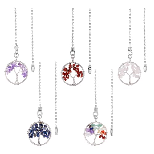 Image of DICOSMETIC 5Pcs Ceiling Fan Pull Chain Stone Flat Round with Tree of Life Pendant Decoration Chains Lights Fan Beaded Ball Chain Extension for Lamp Extenders Replacement