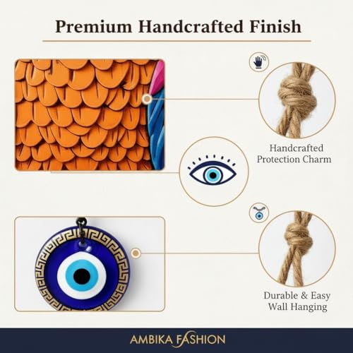 Image of Pack of 2 Owl Evil Eye Wall Hanging Decor | Colorful Wooden Nazar Protection Charm for Home, Entrance & Living Room | Vastu & Feng Shui Hanging (Owl Evil Eye)