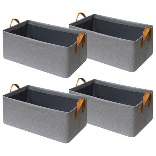 SNWDN 4 Pack Closet Cloth Storage Bins with Handles（Grey 16.5''L x 11.8''W x 9.8''H）