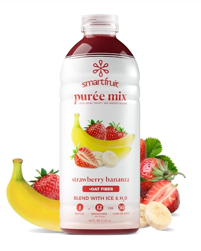 Image of Smartfruit Strawberry Bananza + Oat Fiber - 100% Real Fruit Puree with Strawberries & Banana - Great for Smoothies, Juice, Yogurt, Cocktails, Teas & More - High in Vitamin C - 48oz