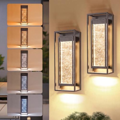 Image of LUTEC 2 Pack Outdoor Wall Light Fixtures, 5 Color Temperature Porch Light Wall Sconce with Crystal Bubble Glass,Waterproof Outdoor Wall Lanterns, Modern Outside Lights for House Front Door Garage