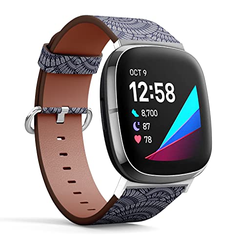 CJBROES Replacement Leather Watch Band, Compatible with Fitbit Versa 3 and Fitbit Sense of Wristband Bracelet Accessory - Geometrical