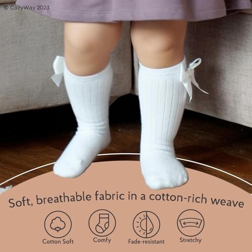 CozyWay Baby & Toddler Knee High Bow Socks For Girls 9-18 Months Black/White/Gray/Pink/Red/Green 6 Pack - Thumbnail 4