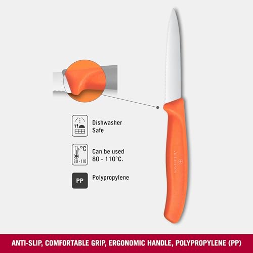 Image of Victorinox Swiss Made, Stainless Steel Swiss Classic Paring Knife, 8 cm, Wavy Edge with Pointed Tip, Professional and Household Use, Kitchen Tools & Items, Orange, 6.7639.C1 | Multipurpose Knife
