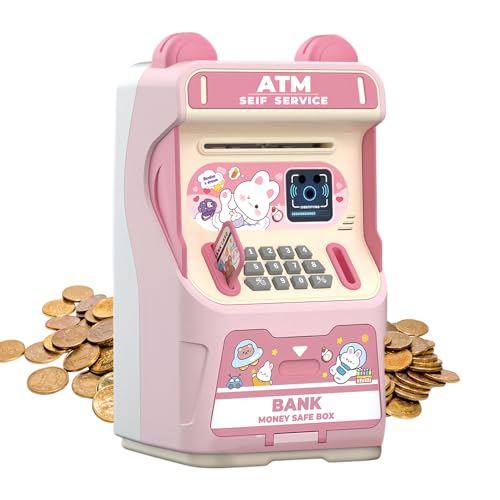 Banco de cajero automático para niños, juguetes educativos con ranura para tarjetas simuladas de música, hucha para niños, ahorro seguro, para dinero en efectivo, monedas de más de 3 años, aprendizaje