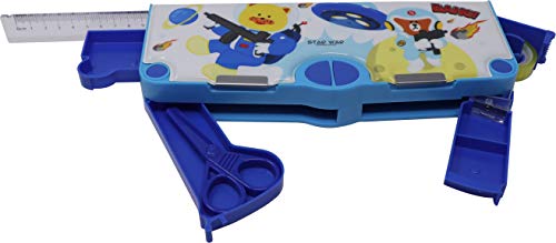 Image of QIPS Pop Out 4 Button Magentic Locking Jumbo Pencil Box, Multi-Functional Pencil Box for Kids, Light Blue