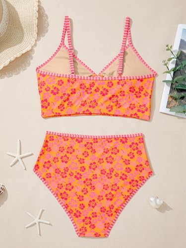 Herseas Women's 2 Piece Bikini Sets Metal Ring High Waisted Swim Suits Cutout Floral Print Full Coverage Bathing Suit Modest Beach Vacation Outfits Trendy Pool Party Outfits Medium — view 4