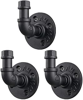 3 Pack Industrial Pipe Coat Hook Wall Mount Towel Hook Heavy Duty Iron | Rustic Farmhouse Style, Matte Black Finish, Rust Resistant, Includes Hardware, Ideal For Bathroom, Bedroom And Kitchen
