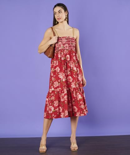 Image of COTLAND Fashions Breathable Cotton Printed A-Line Midi Dress for Women