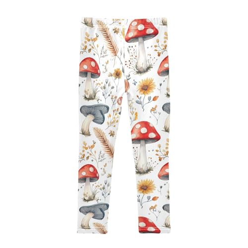 Flowers Snail Watercolor Red Mushroom Girls Leggings Kids Yoga Pants Dance Active Tights 4T2