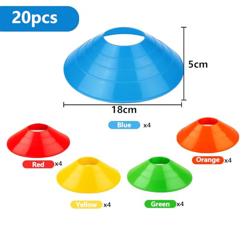 Jerhyun 20 Piezas Juego de Conos para Fútbol, Conos de Entrenamiento Adecuado Hockey, Fútbol, Balonmano o Ayudas Entrenamiento Coordinació(20) - imagen 2