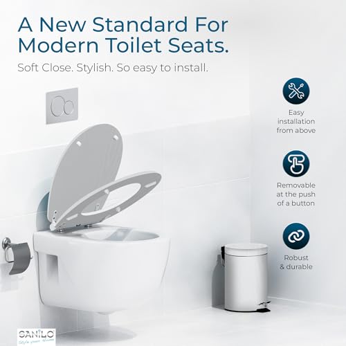Image of Sanilo Wooden Toilet Seat with Quick Release & Soft Close [ROUND] - Decorative & Slow Close Molded Wood Seat - With One Click for Easy Installation & Cleaning - With Adjustable Fit (White Wood)