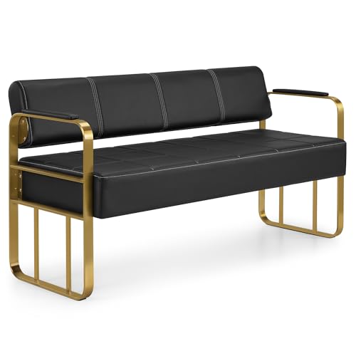 Barberpub Banquette 3 Places avec accoudoirs dorés, Banquette rembourrée avec Dossier 140 cm, Banc d'attente pour Coiffeur, Banc de Salon, mobilier de...