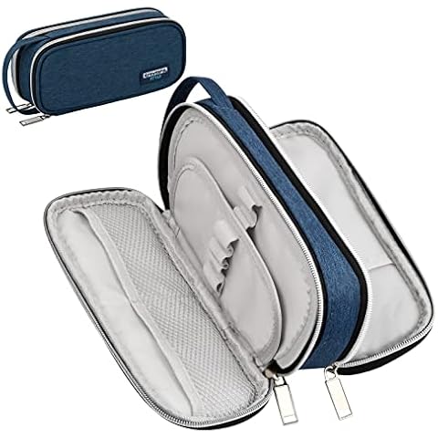 Pencil Case with 2 Compartments, Large Capacity Pencil Case with Carry Handle, Zip Pencil Case Pencil Bag, Pen Case Makeup Bag for Girls Boys School & Office, blue, Pencil case Cover