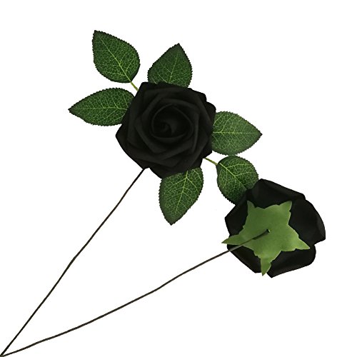 J-Rijzen Artificial Flowers 50Pcs Real Looking Black Fake Roses With Stem For Diy Wedding Bouquets Centerpieces Party Baby Shower Home Decorations (Black) #TOP3
