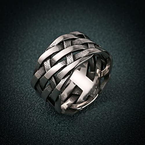 HZMAN Vintage Punk Stainless Steel Woven Plaited Braided Ring for Man Women4