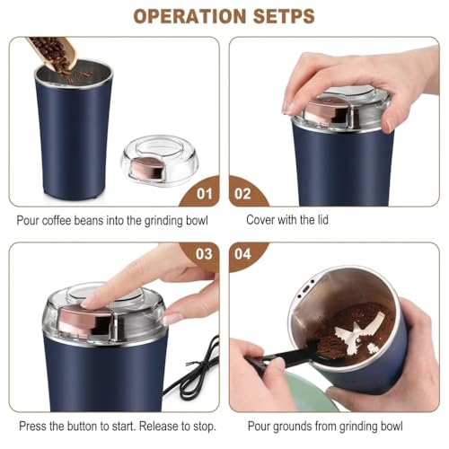 Image of Electric Coffee Bean Grinder with Stainless Steel Blades, One-Touch Control, Compact Design for Espresso and French Press