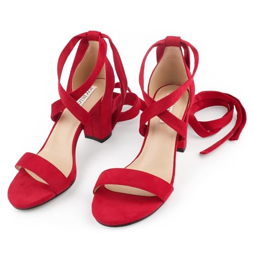 Image of JOY IN LOVE Women's Lace Up Heels 3 Inch Chunky Block Heel Strappy Sandals