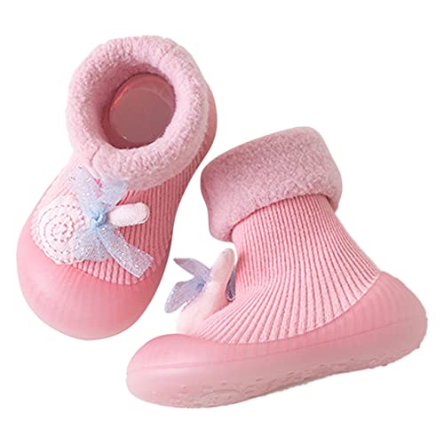 Kids Shoes Newborn Baby Girl Cotton Non Slip Floor Socks Baby Boy Rubber Sole Cartoon Socks Socks First Walking Shoes (Pink, 12-18 Months)
