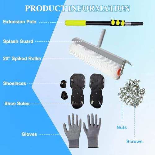 20" Spiked Roller for Epoxy Floor with Cover, Adjustable Handle, Spiked Shoes, Gloves – Professional Self Leveling Tool Kit for Epoxy Resin, Cement, Concrete Floor Coating by BERXOL - Image 2
