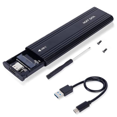 M.2 SATA SSD Gehäuse (NGFF) USB-C 6Gbps, externes SSD Case kompatibel mit M.2 B-Key & M+B-Key 2230/2242/2260/2280, Werkzeugfrei, Aluminium, inkl. USB-C-auf-A Kabel