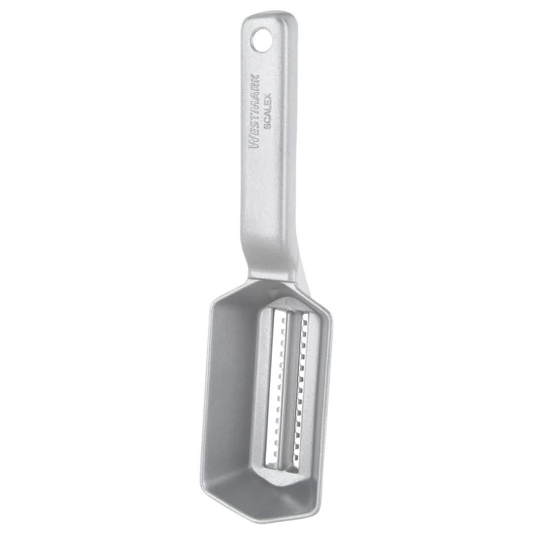 Westmark Desquamatore con vaschetta do raccolta, Alluminio, Rivestimento alimentare, Acciaio inox, 21 x 5,9 x 5,3 cm, Scalex, Argento, 65002260