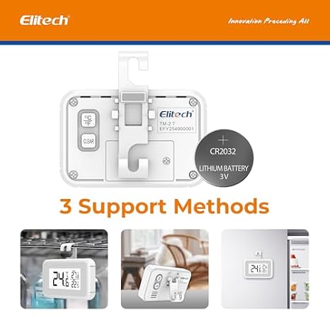 Elitech 4Pack Fridge Thermometer Digital Freeze Refrigerator Thermometer Waterproof Large LCD Display Max/Min Record Function TM-2T