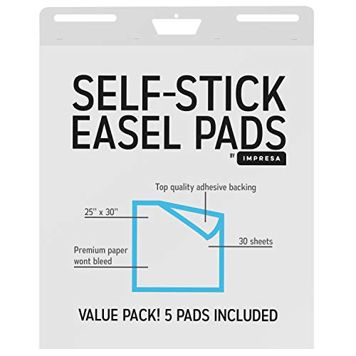 Impresa Self-Stick Easel Pads For Walls And Whiteboards - 5 Pack - 30 Sheets Per Pad - Great Office And Classroom Supplies - Premium Paper (25 X 30 Inches) #TOP6