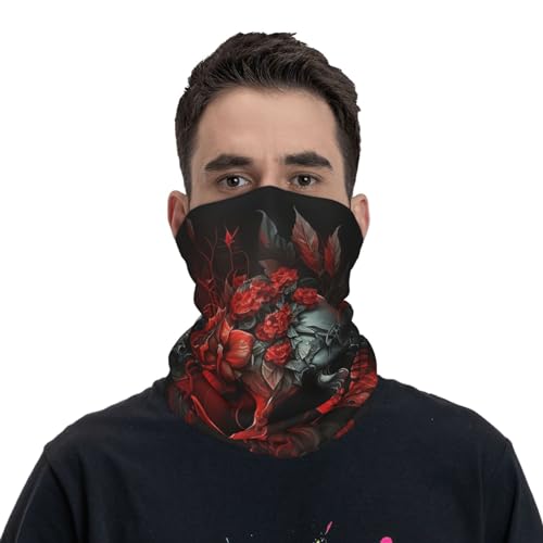 Máscara facial y de cuello con diseño de calavera y flor roja para mujeres y hombres - Pañuelo multifunción para motocicleta, ciclismo, esquí y fiestas miniatura 2