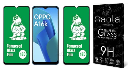 Image of Saola 18D Tempered Glass With Inbuilt AirBag Borders For Oppo A16k (Pack Of 2) with Free Installation Kit. Full screen Coverage - 6.52 inch