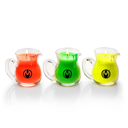 Master Series Blacklight Wax Play Pitchers UV Reactive Wax Candles for BDSM & Bondage Play Low-Temp Neon Red Green & Yellow Soy Blend Candles