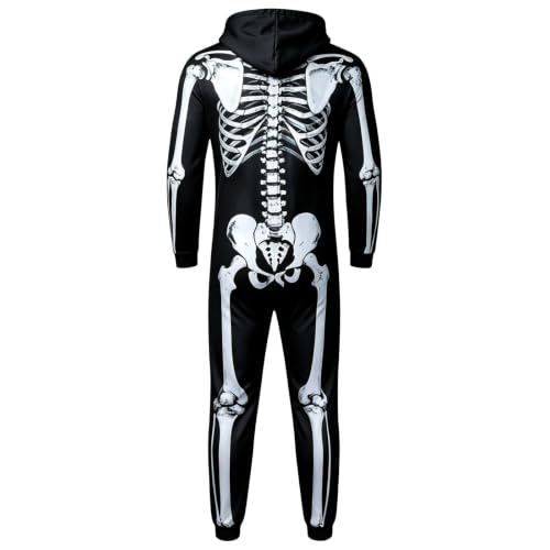 Men's Skeleton Halloween Costume Adult Unisex Skull Jumpsuit Pajamas Onesie Cozy One Piece Cosplay Party - image 4