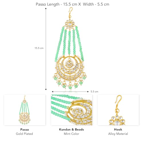 Image of Peora Gold-Plated Kundan Pearl Studded & Beaded Passa /Matha Patti Jewellery for Women & Girls