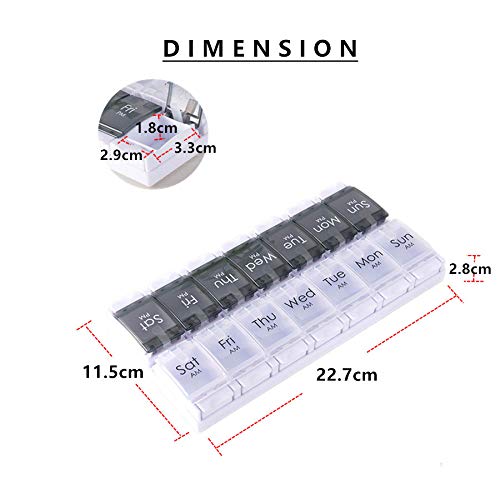 WOWHOUSE Pill Box Organiser 7-Day Weekly for AM PM Day Night Twice a Day, Pill Case with 14 Compartments for Vitamin Capsule Supplements Press Open Black-White (2time1day-blk) - Thumbnail 5