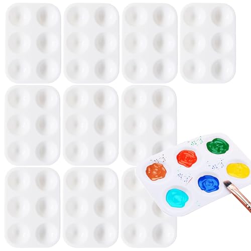 10PCS Paint Tray Palette,Mini Mixing Pallet with 6 Well Watercolor Palette Painting Tray,Artist Paint Palette Mixing Colour Tray for Watercolor Acrylic and Oil DIY Craft Professional Art Painting